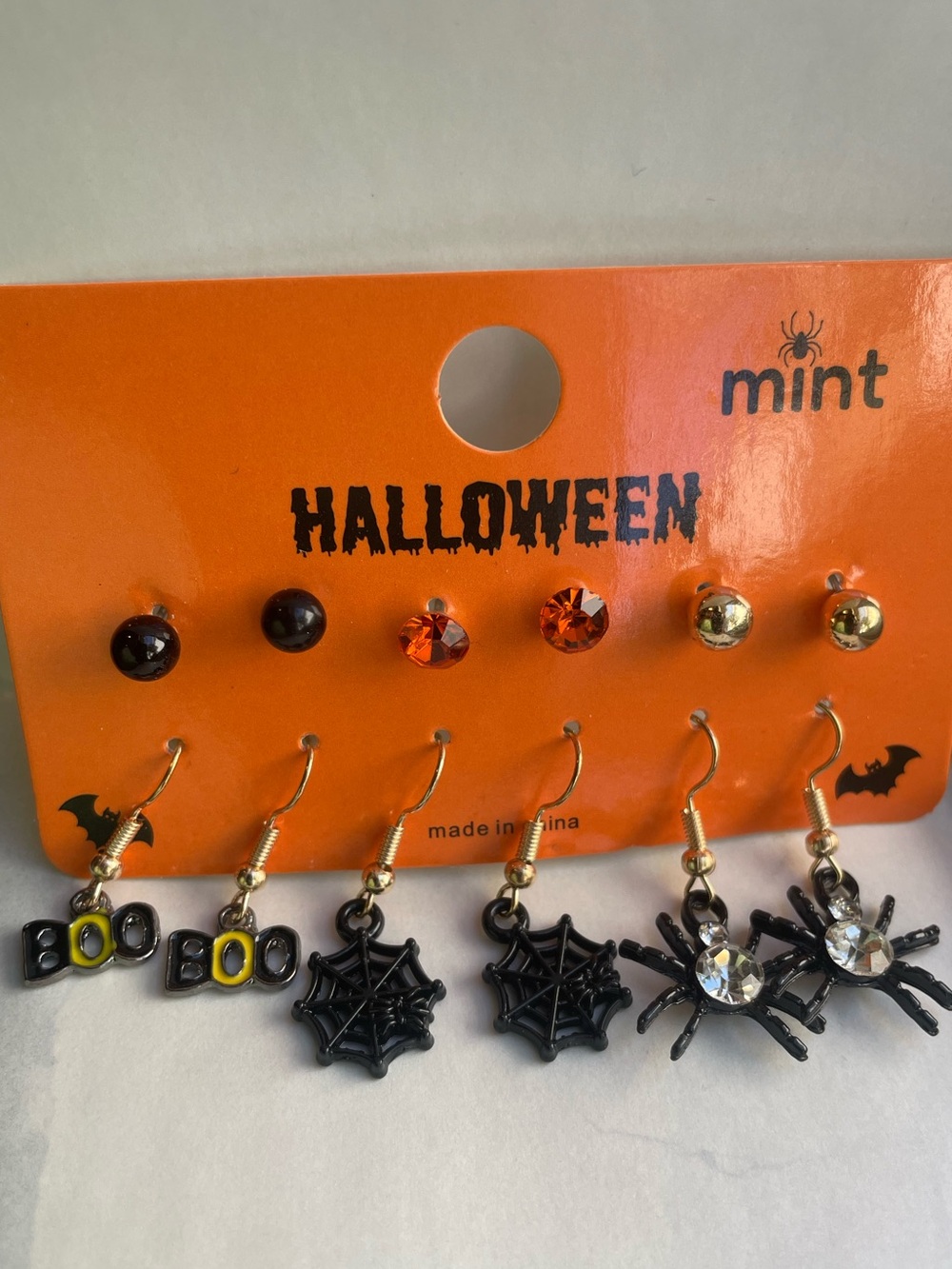 Mint Halloween 6 Earrings Set - Boo, Spider, Spiderweb, Rhinestone